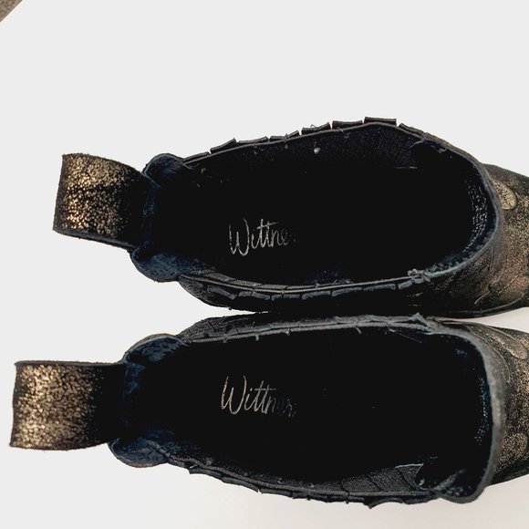 Wittner Wasson Suede Cowboy Boot Black Gold Sparkle Star Block Heel Size 37 - Picture 8 of 13